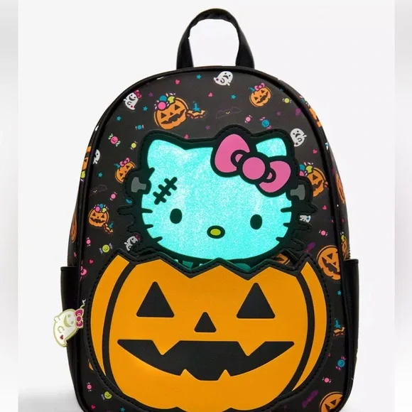 Her Universe Hello Kitty Zombie Pumpkin Glow-In-The-Dark Mini Backpack - Picture 2 of 10